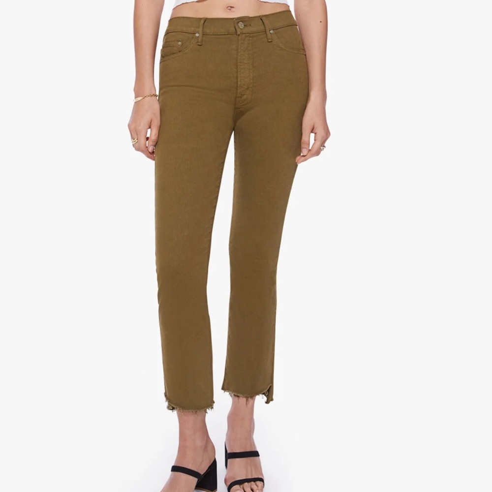 NWT MOTHER Denim The Insider Crop Step Fray Jeans- Fir Green
